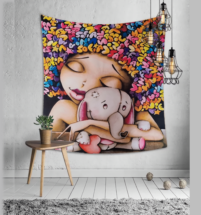 Tapestry : Wall Spray painted little Girl - 150*130