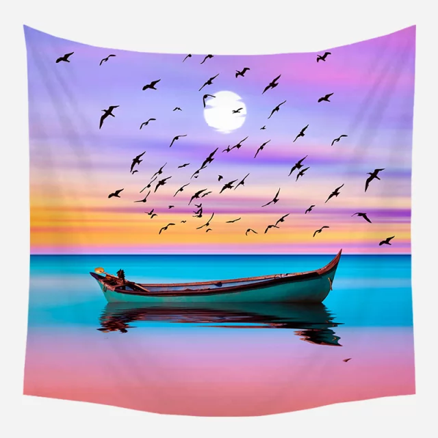 Tapestry : Boat with Sunset (130×150cm)
