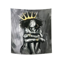 Load image into Gallery viewer, Tapestry : Woman Black Crown Sitting - Printed.
